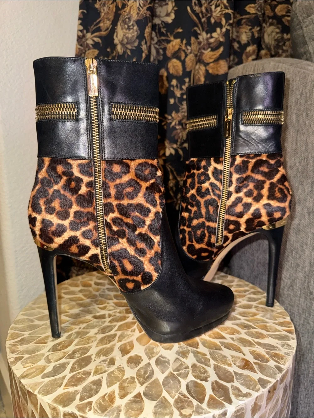 NEW Michael Kors Haya Leopard Haircalf Platform Booties | Size 7.5M